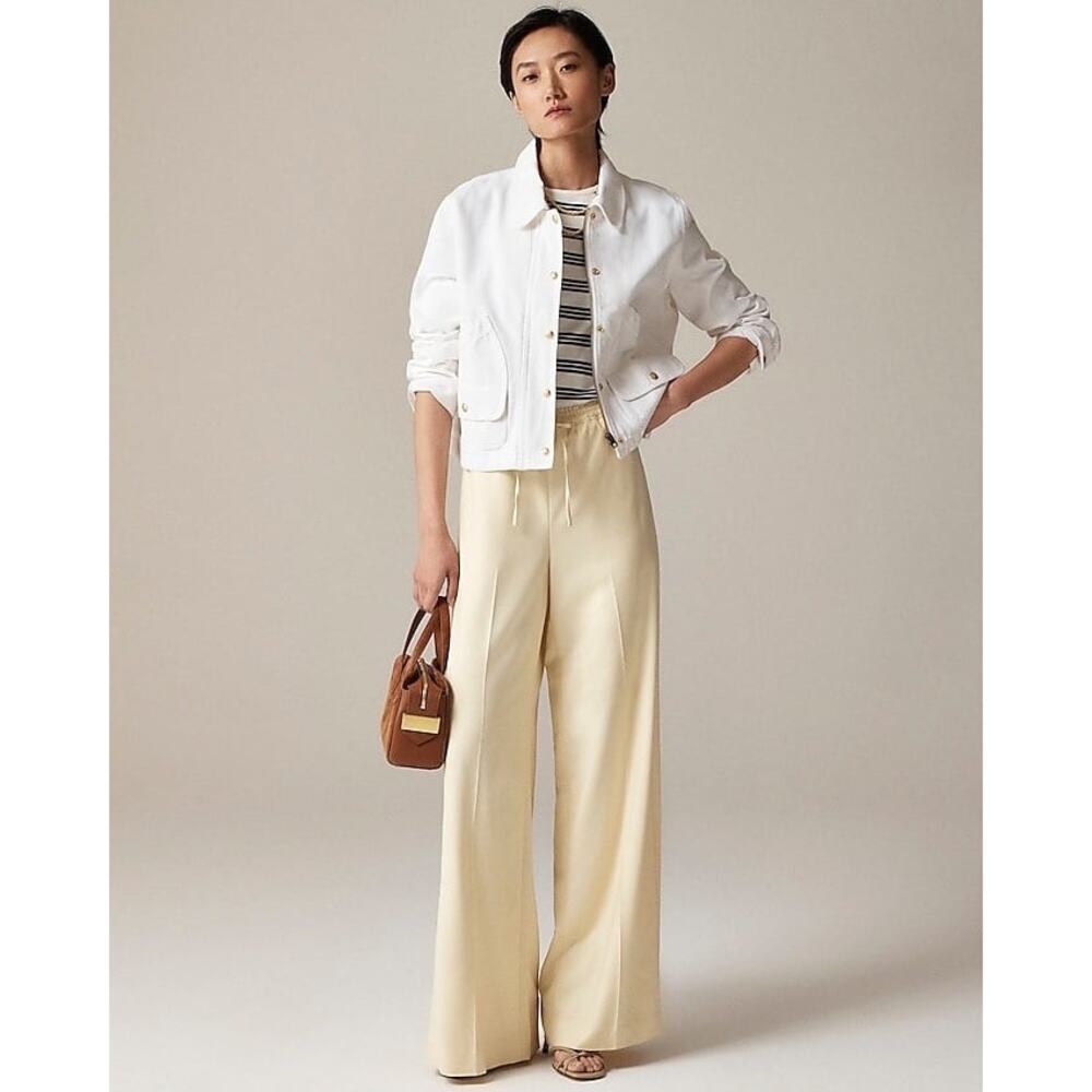 J. Crew Superwide Stratus Pant Elastic Waist in City Twill Ivory Size 4 NWT
